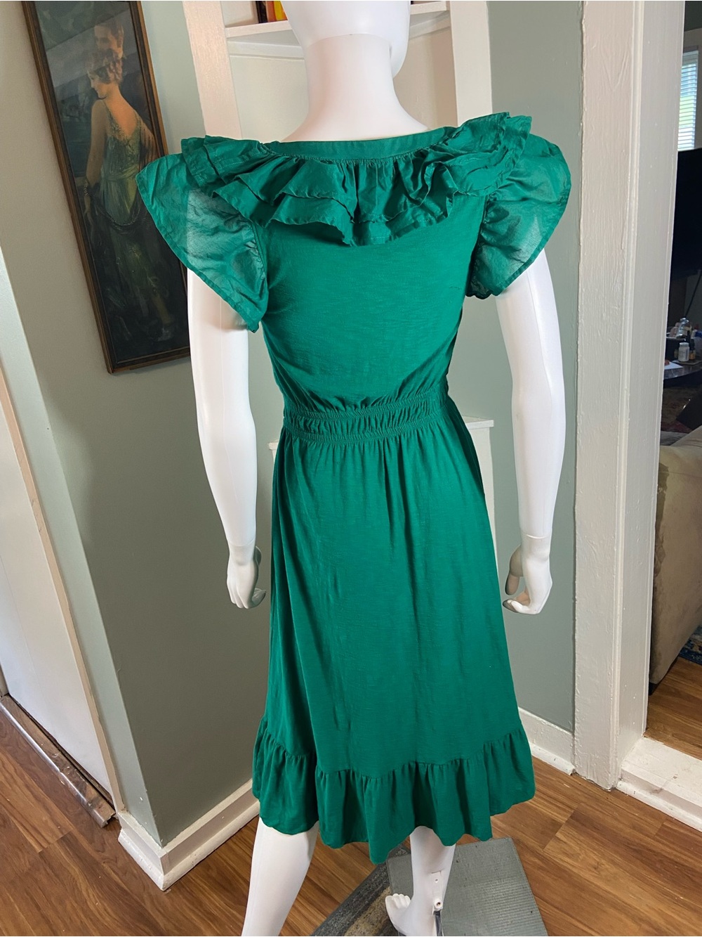 Nation LTD Aria Emerald Green Ruffle V-Neck Midi Dress XSmall XS - Picture 11 of 16